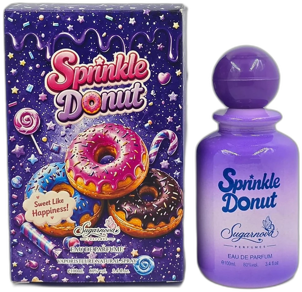 Sprinkle Donut Eau de Parfum 100ml bottle and box - Sugarnova Perfumes