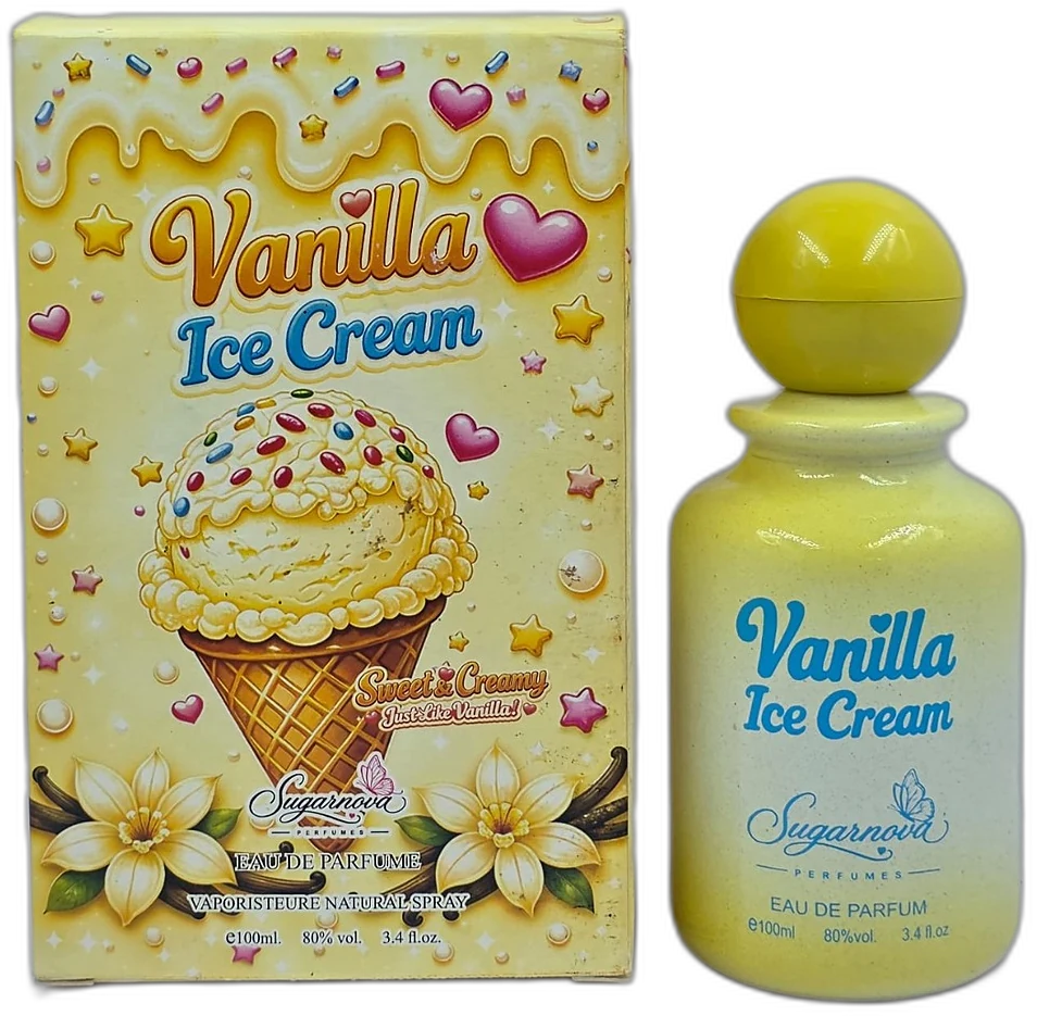 Vanilla Ice Cream Eau de Parfum 100ml bottle and box - Sugarnova Perfumes